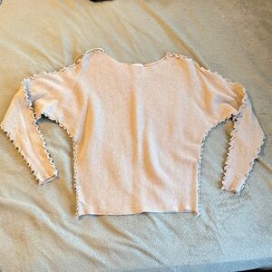 Women's Cream Sweater with Ruffled Edges